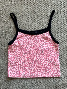 Brandy Melville Pink Leopard Print Tank Top with Black Trim Size: XS / Small